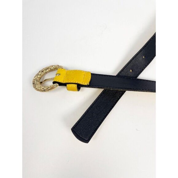 Rodier yellow textured leather womans belt gold buckle - designer, made in Italy - Picture 7 of 7